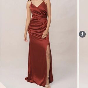 Revelry Terracotta Rust Satin Evening Gown or Bridesmaid Dress